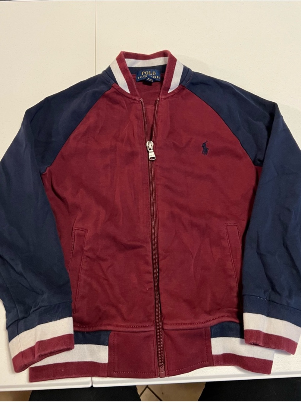 Polo by Ralph Lauren Burgundy and Navy Raglan Bomber Jacket